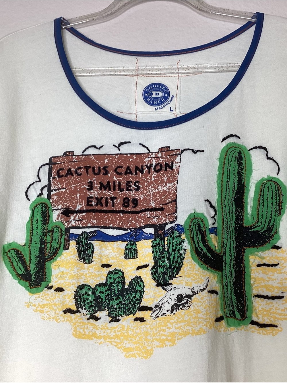 Double D Ranch Tee Western Cactus Beaded Appliqué Lg - Picture 3 of 6